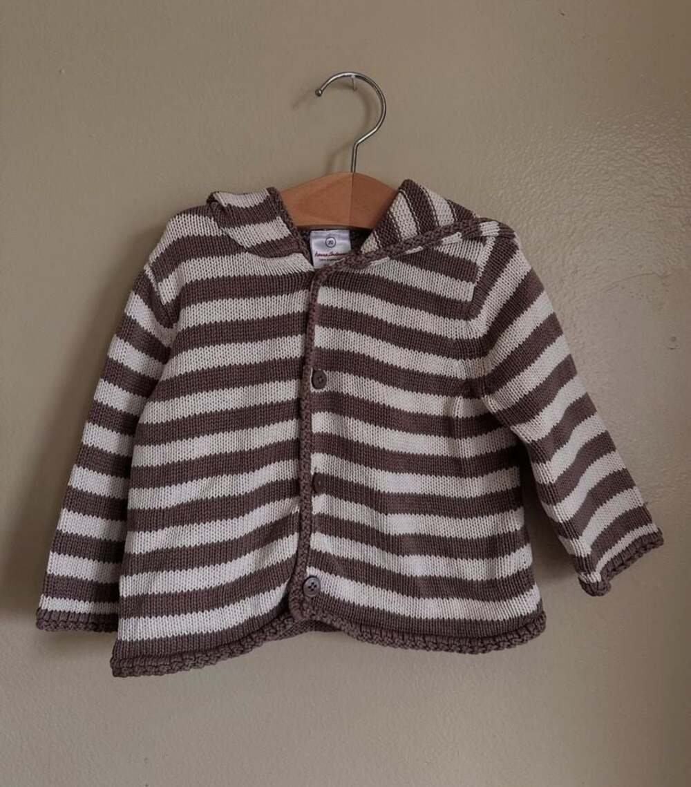Hanna Andersson Brown Striped Hooded Knit Cardigan Sweater Size 70 (12M)